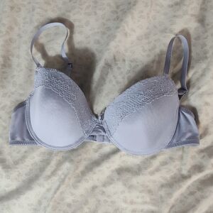 Jessica Simpson Lace Trim Light Gray Purple Bra 36B